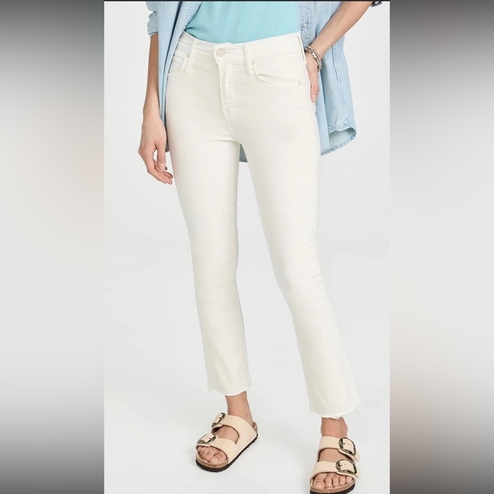 MOTHER THE MID RISE DAZZLER CROP FRAY JEANS CREAM PUFFS WOMEN'S
